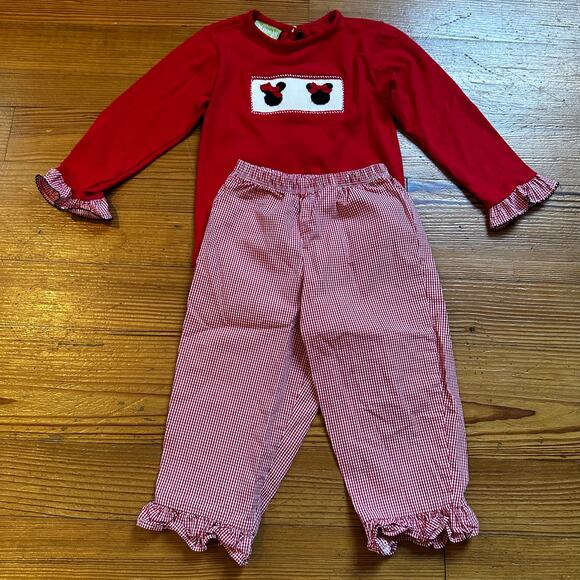 Classic Whimsy red smocked Minnie Mouse long sleeve pant set SIZE 18M